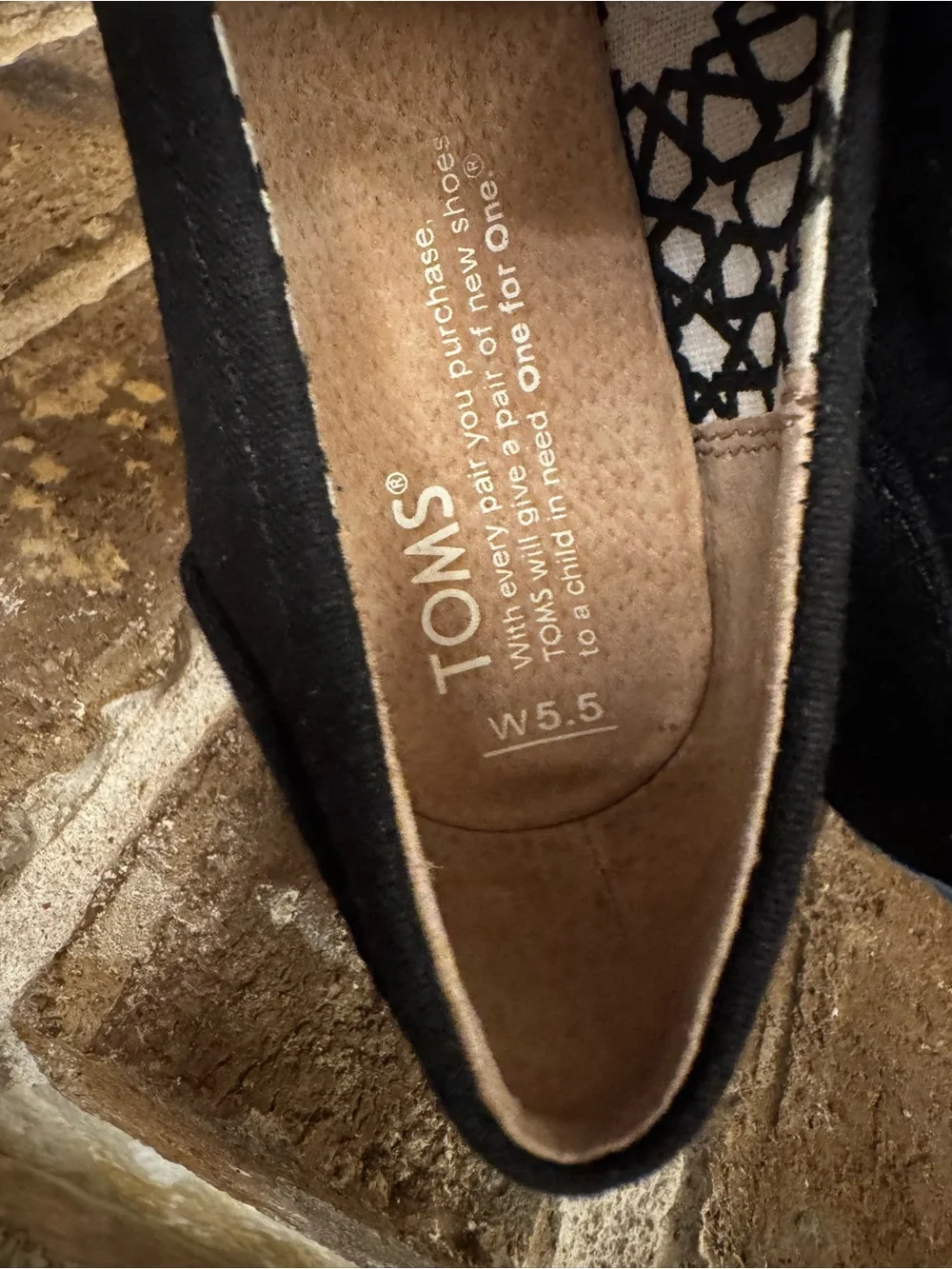 Toms Black Canvas Wedge Espadrille Peep Toe